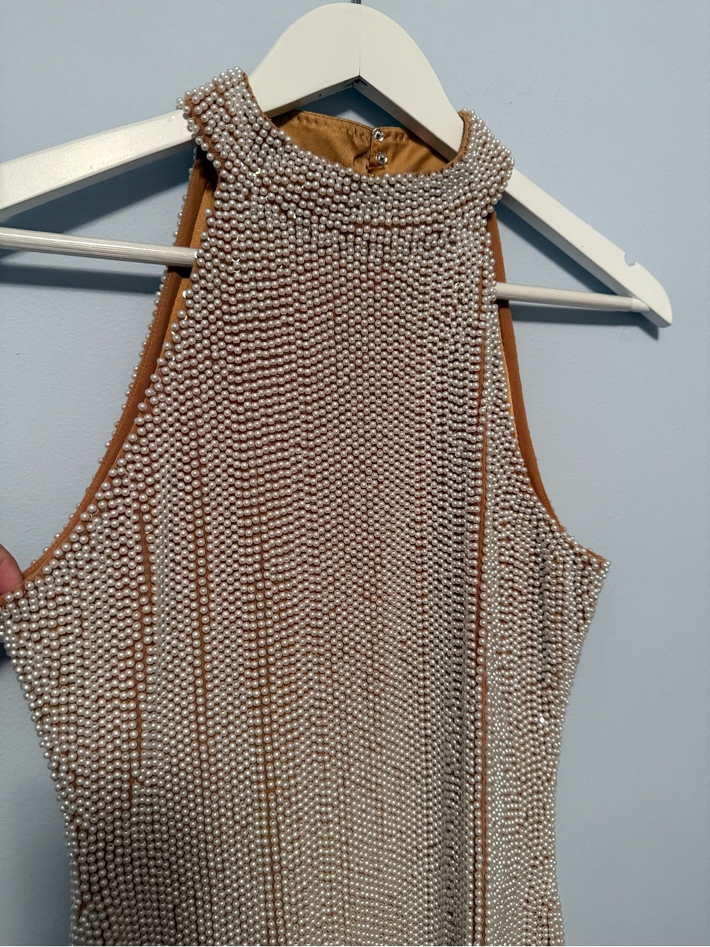 Emily Shalant Pearl Sleeveless Halter Dress